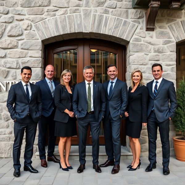 Skupinski portret ekipe Slovenskega Ateljeja pred pisarno v Celju
